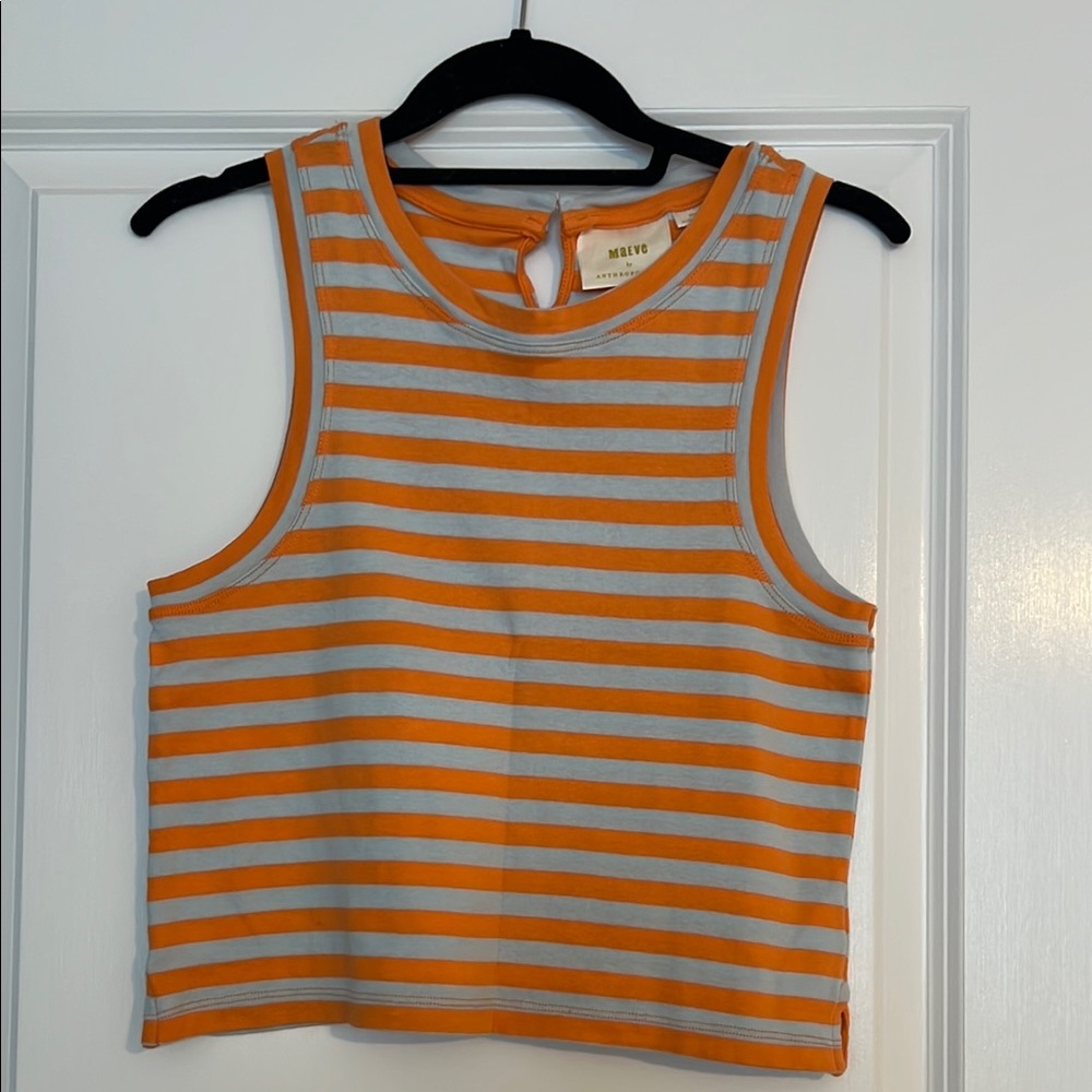 Maeve Orange and Gray Striped Women's Top